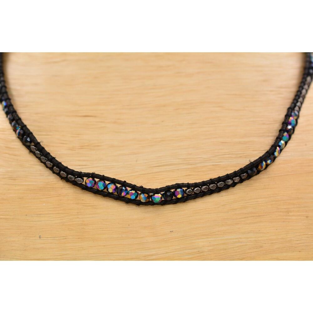 J Bloom Handmade Crystal Choker Necklace Wrap Black Chrome Beaded Signed Bin8